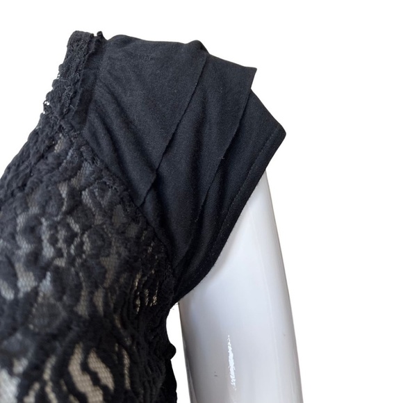 INC International Concepts Sheer Black Lace Top With Flutter Cap Sleeves Size M - Picture 2 of 6